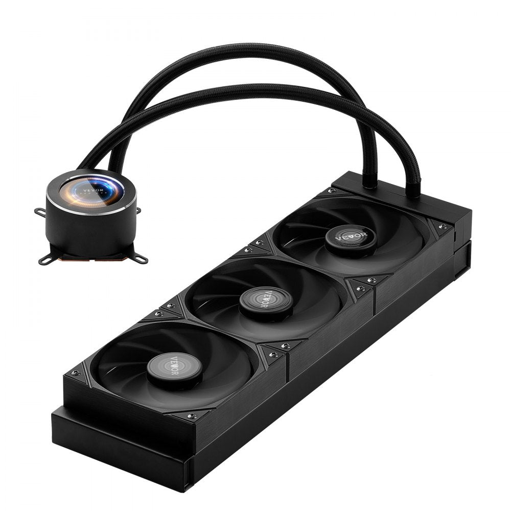 VEVOR CPU Liquid Cooler, AIO CPU Water Cooler - 3 x 120mm PWN Fans, Pump & 2.1'' LCD Display, Max 2200PRM Black CPU Cooling Fan, Compatible for Intel 115X/1366/2011/1700/1200, AMD AM4/AM5