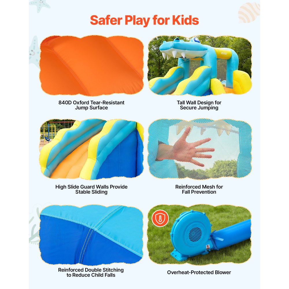 VEVOR Inflatable Bounce House, 11.6 x 13.1 x 7.7 ft Inflatable Bounce House Water Slide, Bouncer Castle with Bounces Zone, Climbing Wall, Splash Pool & Water Ring Toss, for 3 to 4 Kids Ages 3 to 8