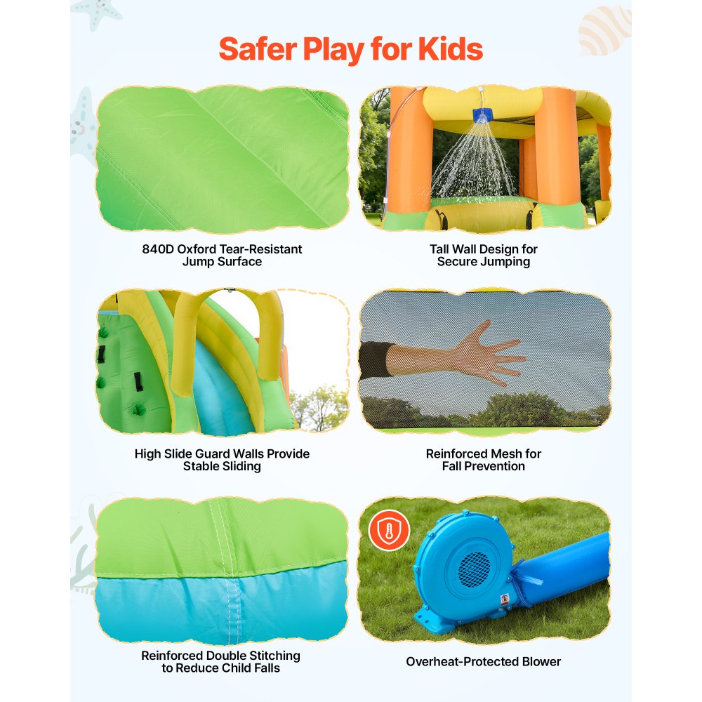 VEVOR Inflatable Bounce House, 13.3 x 11.4 x 8.4 ft Inflatable Bounce House Water Slide, Bouncer Castle with Climbing Wall, Double Tall Slides, Splash Pool & Mini Soccer, for 3 to 4 Kids Ages 3 to 8