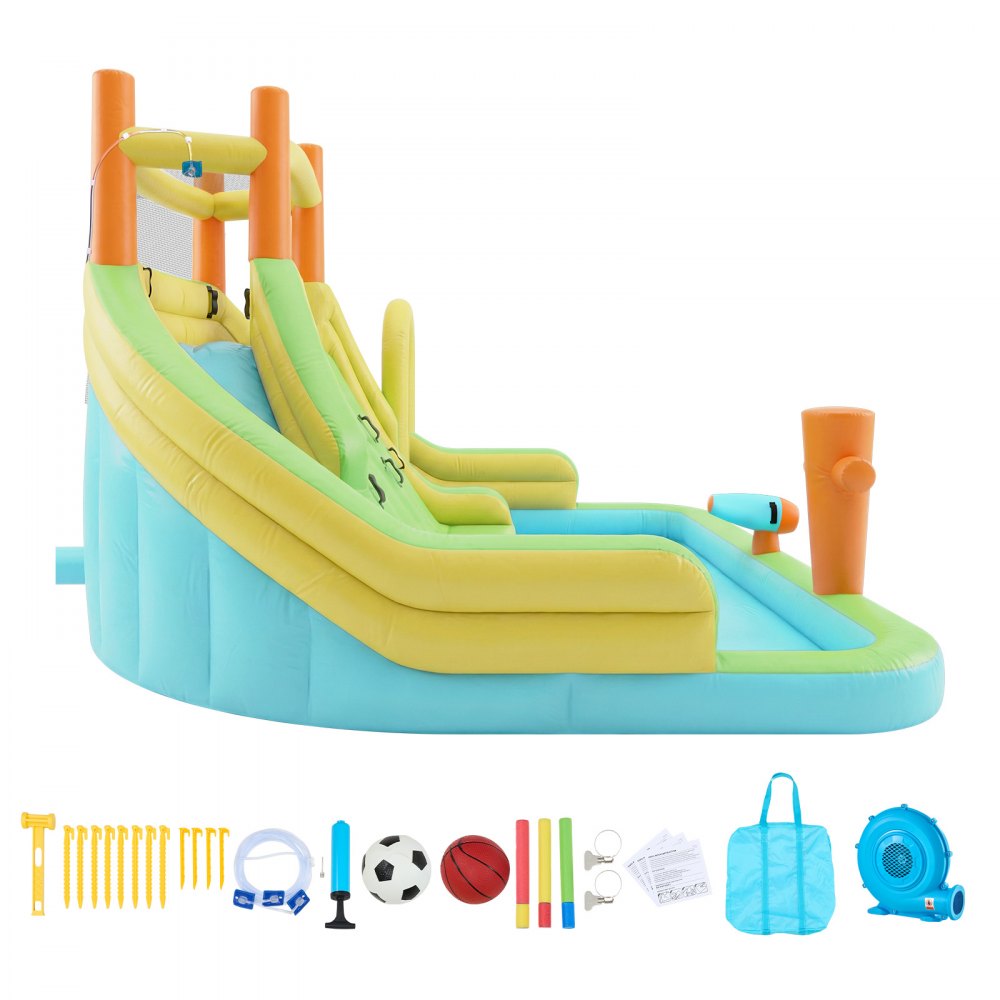 VEVOR Inflatable Bounce House, 13.3 x 11.4 x 8.4 ft Inflatable Bounce House Water Slide, Bouncer Castle with Climbing Wall, Double Tall Slides, Splash Pool & Mini Soccer, for 3 to 4 Kids Ages 3 to 8