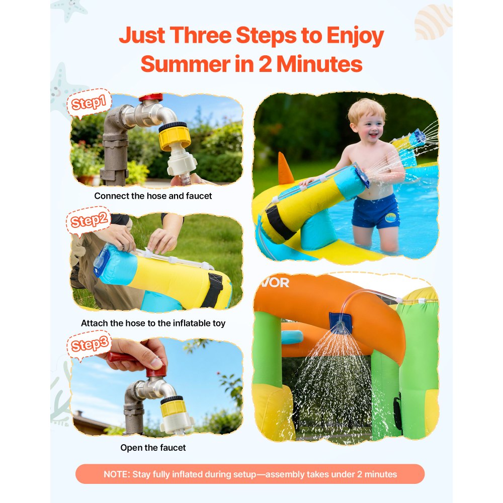 VEVOR Inflatable Bounce House, 12.5 x 13.1 x 6.5 ft Inflatable Bounce House Water Slide, Bouncer Castle with Castle Bounces, Basketball Hoop, Splash Pool & Water Ring Toss, for 3 to 4 Kids Ages 3 to 8