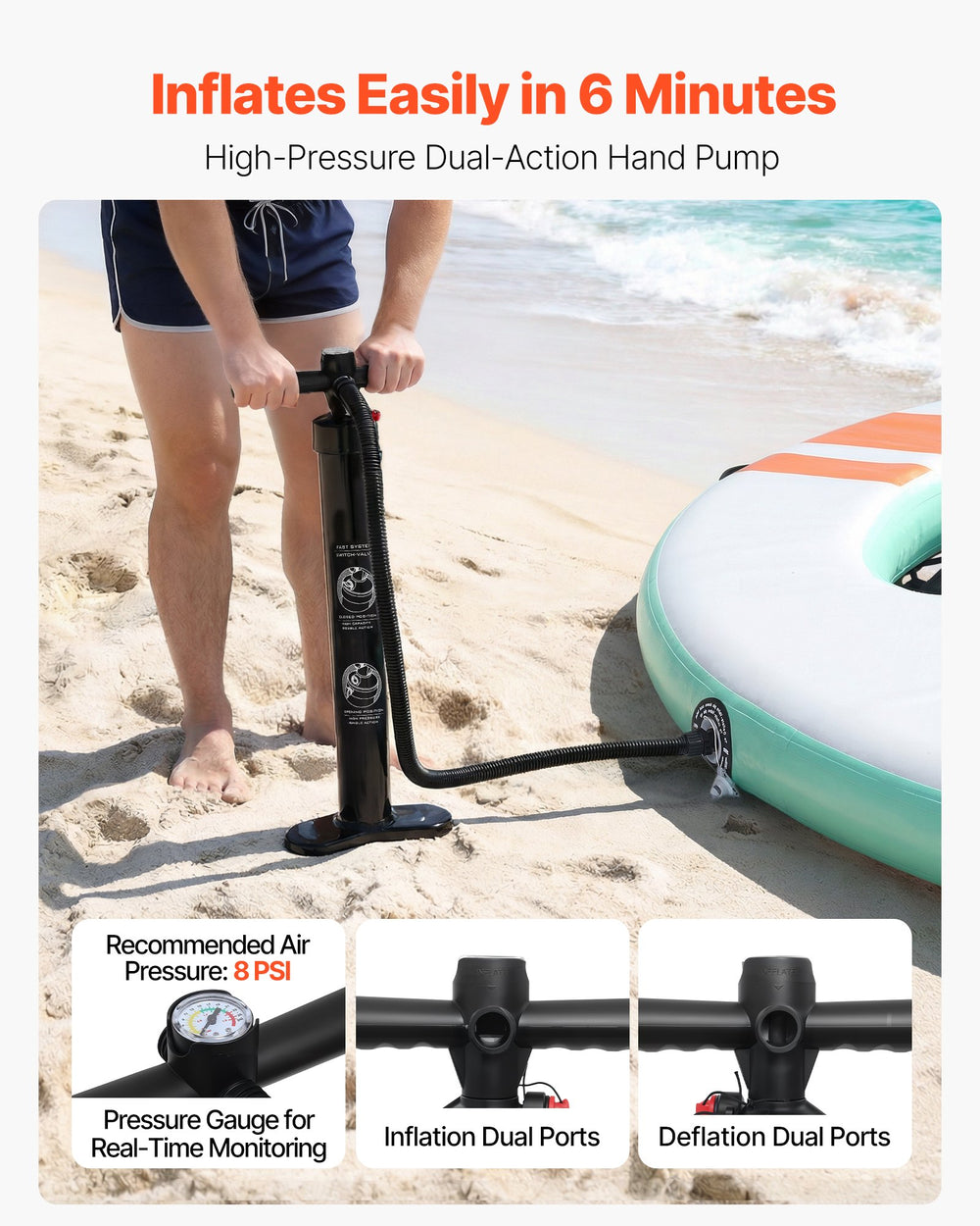 VEVOR Inflatable Floating Dock, 10x8 FT Round Inflatable Dock Platform, Non-Slip Water Air Mat with Portable Carrying Bag & Detachable Ladder, Floating Water Platform Island Raft for Pool Beach Ocean