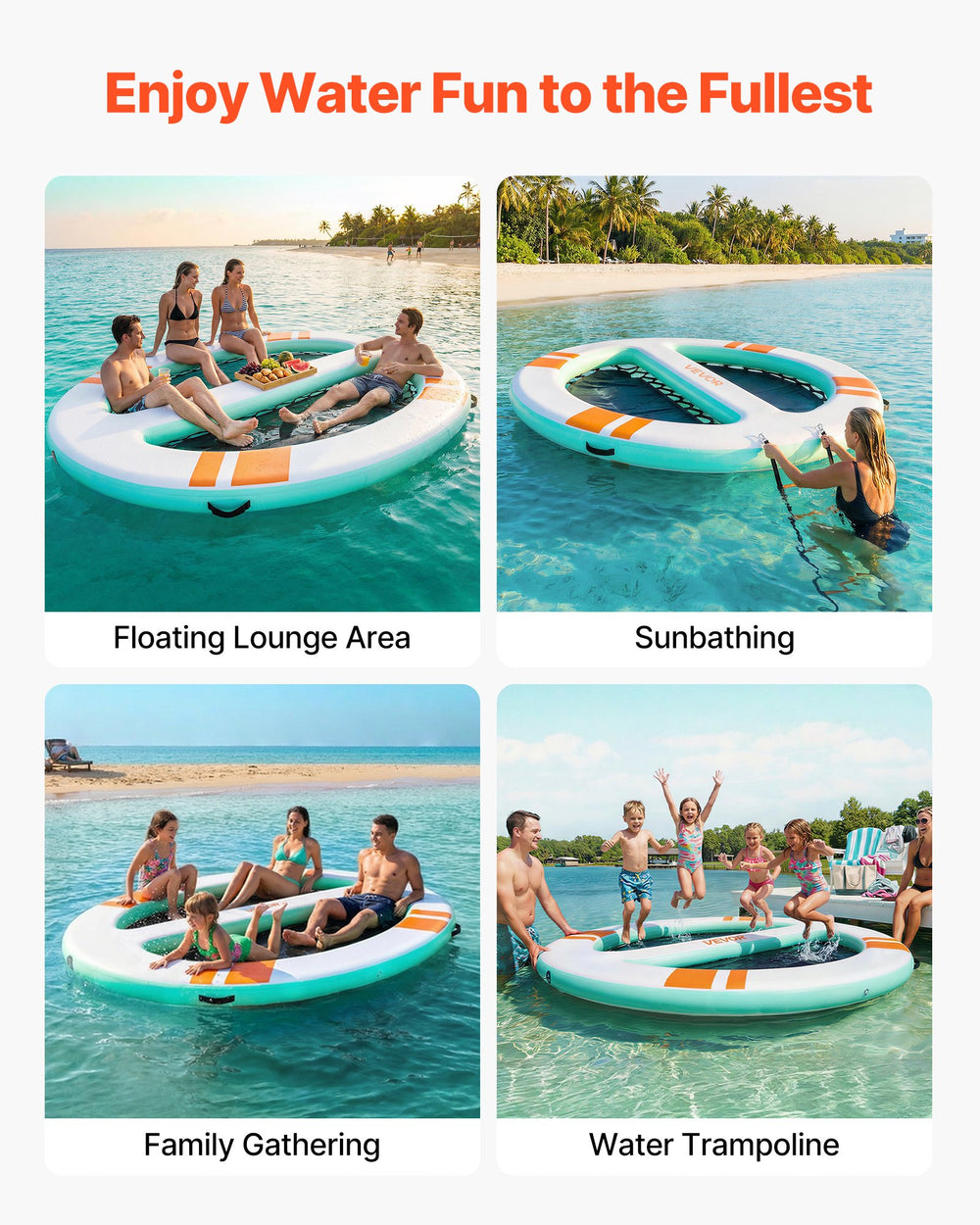 VEVOR Inflatable Floating Dock, 10x8 FT Round Inflatable Dock Platform, Non-Slip Water Air Mat with Portable Carrying Bag & Detachable Ladder, Floating Water Platform Island Raft for Pool Beach Ocean