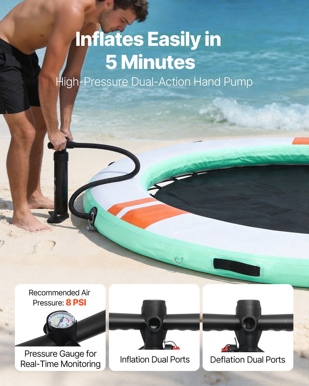 VEVOR Inflatable Floating Dock, 10FT Round Inflatable Dock Platform, Non-Slip Water Floating Mat with Portable Carrying Bag & Detachable Ladder, Platform Island Raft for Pool Beach Ocean