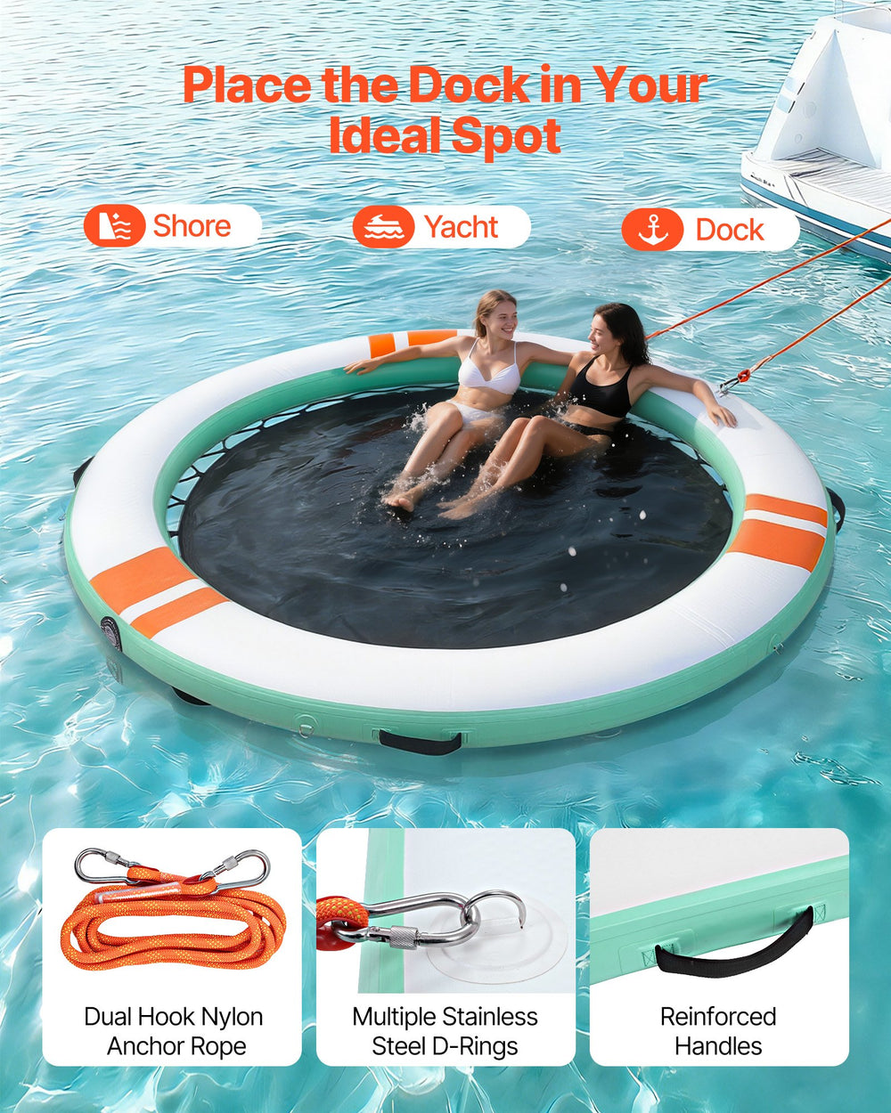 VEVOR Inflatable Floating Dock, 12 FT Round Inflatable Dock Platform, Non-Slip Water Air Mat with Portable Carrying Bag and Detachable Ladder, Floating Water Platform Island Raft for Pool Beach Ocean