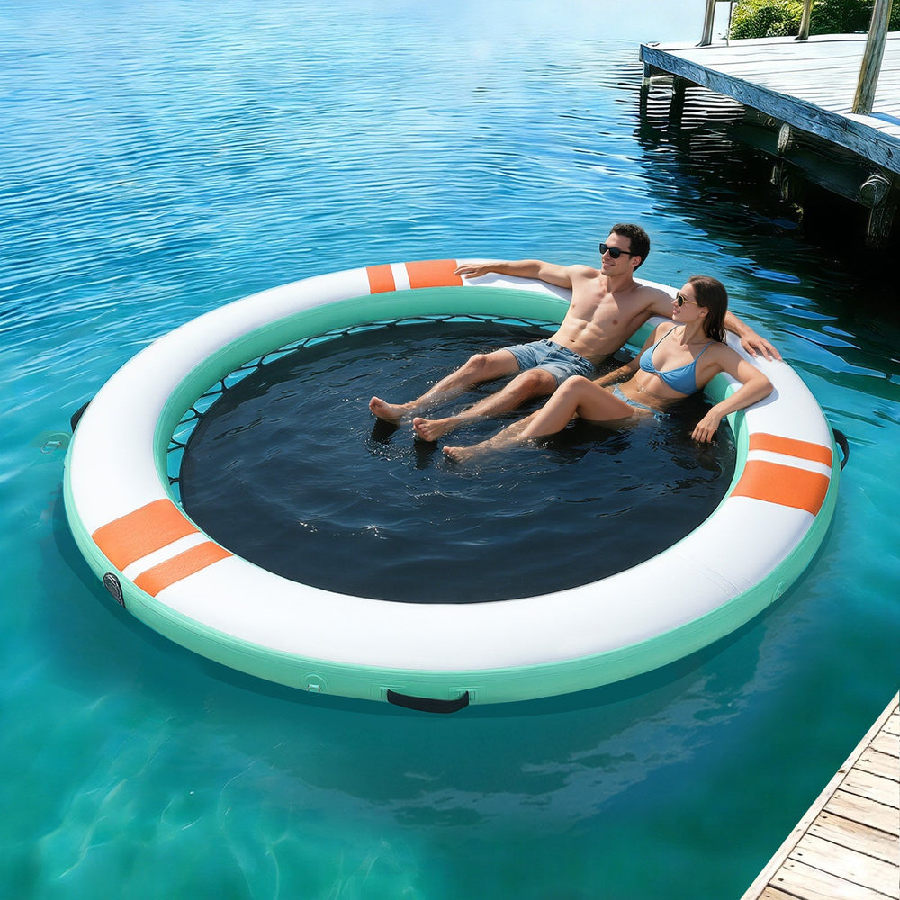 VEVOR Inflatable Floating Dock, 12 FT Round Inflatable Dock Platform, Non-Slip Water Air Mat with Portable Carrying Bag and Detachable Ladder, Floating Water Platform Island Raft for Pool Beach Ocean