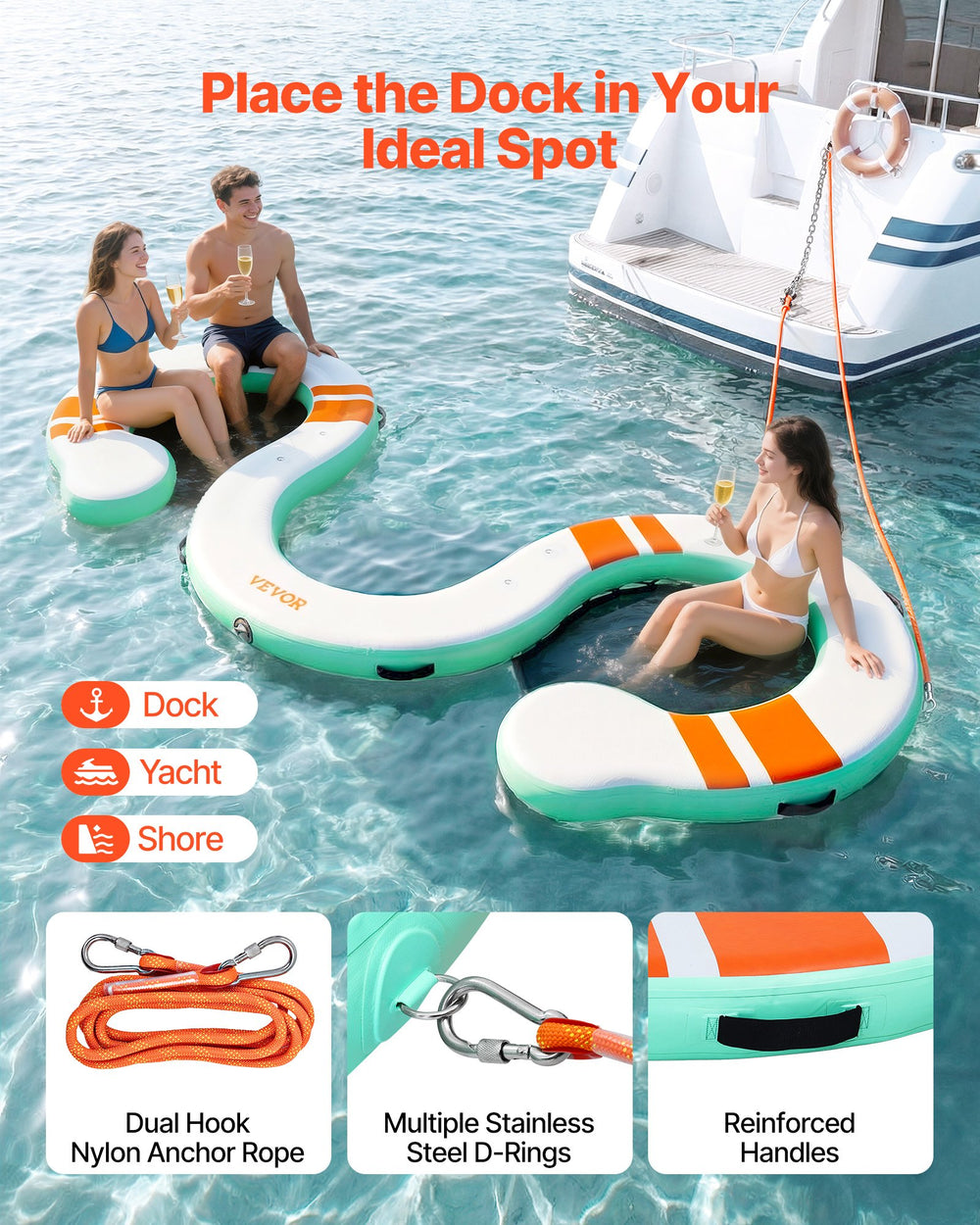 VEVOR Inflatable Floating Dock, 15 x 6 FT Inflatable Dock Platform, Non-Slip Water Air Mat with Portable Carrying Bag and Detachable Ladder, Floating Water Platform Island Raft for Pool Beach Ocean