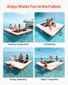 VEVOR Inflatable Floating Dock use cases: lounge, sunbathing, family gathering and water trampoline