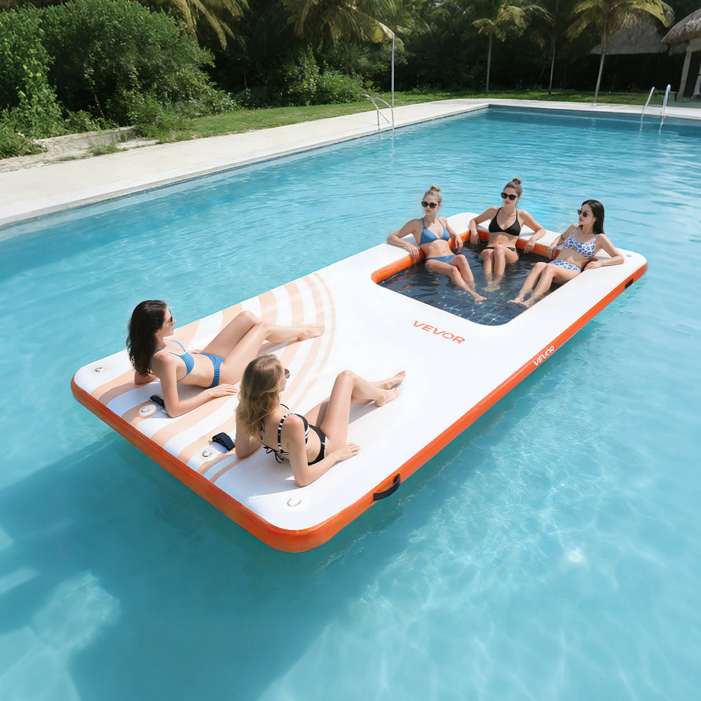 VEVOR Inflatable Floating Dock, 15 x 6.5 FT Inflatable Dock Platform, Non-Slip Water Air Mat with Portable Carrying Bag and Detachable Ladder, Floating Water Platform Island Raft for Pool Beach Ocean