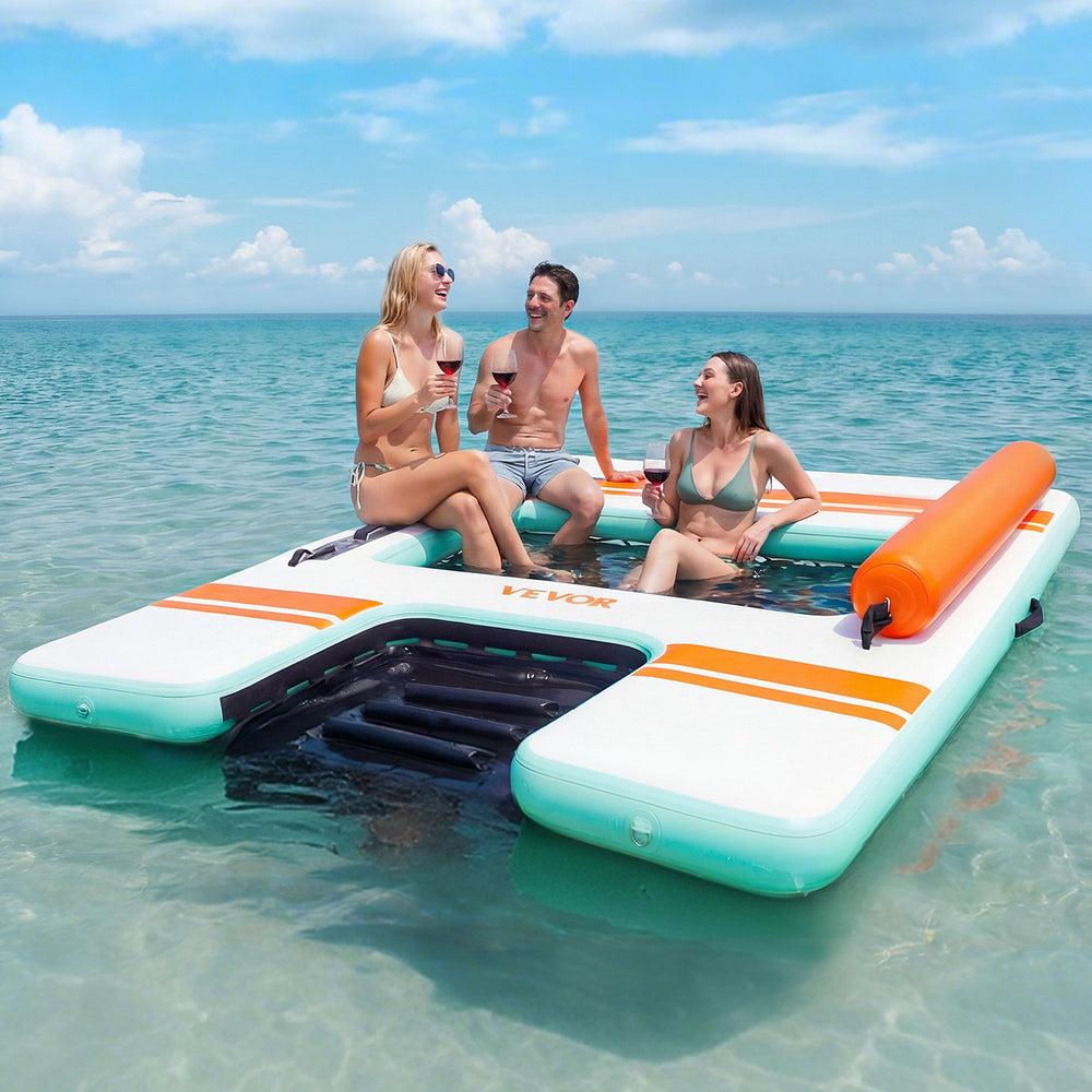 VEVOR Inflatable Floating Dock, 8 x 6 FT Inflatable Dock Platform, Non-Slip Water Air Mat with Portable Carrying Bag and Detachable Ladder, Floating Water Platform Island Raft for Pool Beach Ocean