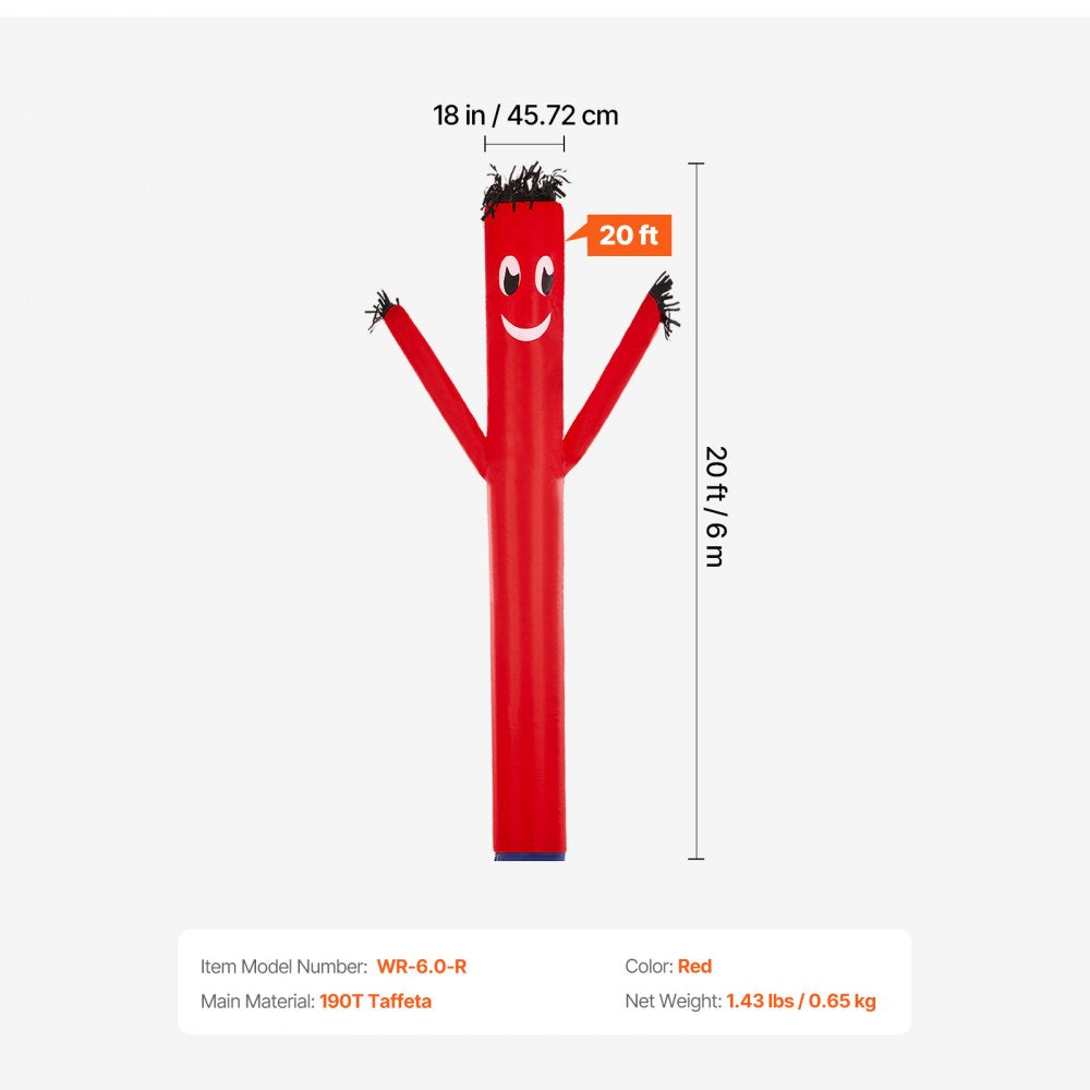 VEVOR Inflatable Tube Man Attachment, 20-Feet Tall, Wacky Wavy Wind Flying Dancing Tube Guy, Arm Flailing Sky Air Puppet, 18'' for Outdoor Advertising Business Store (Blower Not Included)
