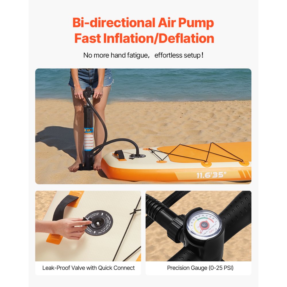 VEVOR Inflatable Stand Up Paddle Board, 11.6' x 35" x 6" Wide Ultra-Light SUP Paddleboard, All Accessories Included, Pump, Paddle, Fin, Backpack, Ankle Leash, Strap, Non-slip Deck for Youth & Adults