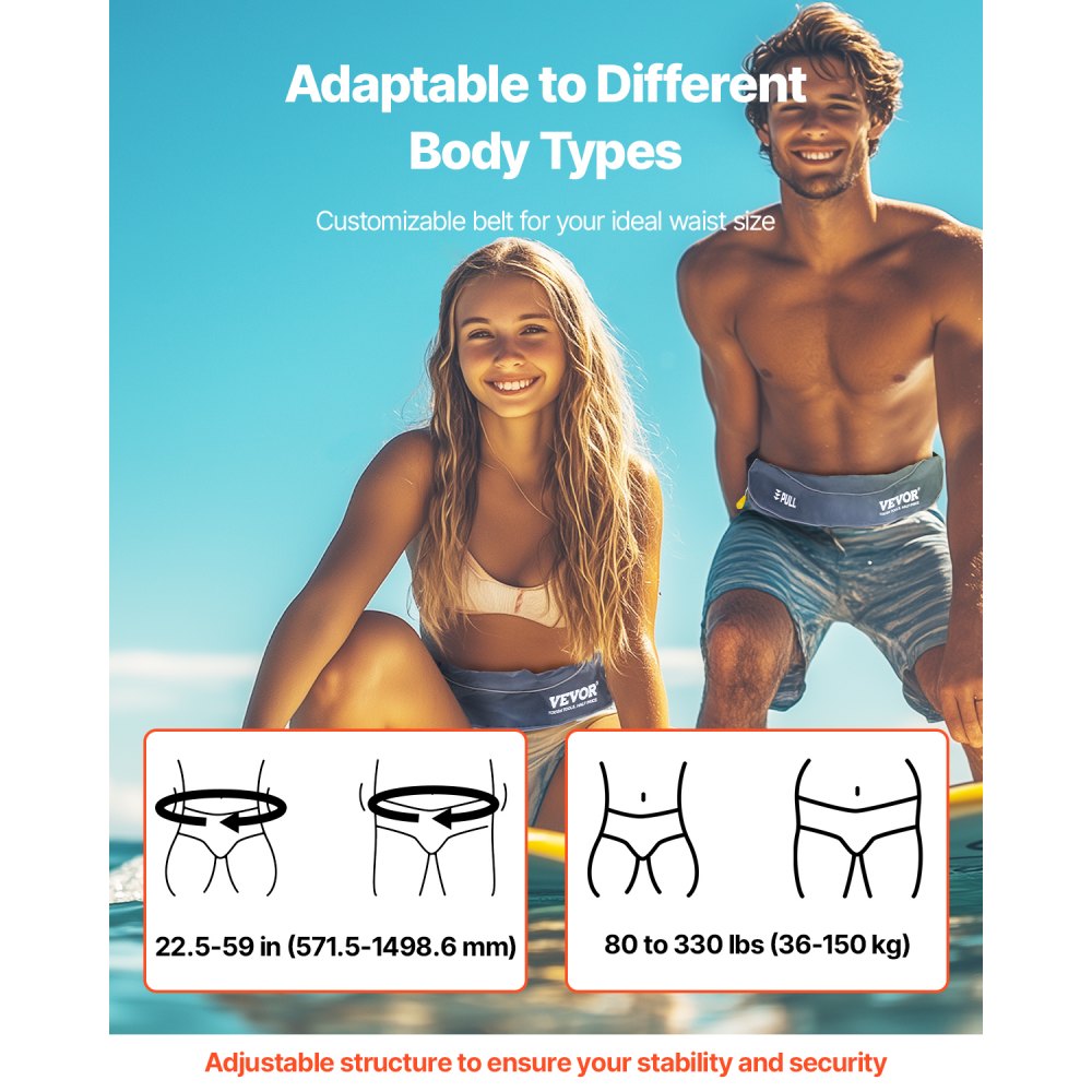 VEVOR Manual Inflatable Belt Pack for Adults, 105N Buoyancy, Over 80 Pounds and Up to 59 in Waist Adjustable, Inflatable PFD Waist for SUP Paddelboarding, Kayaking, Gray (CO2 Cylinder Not Included)