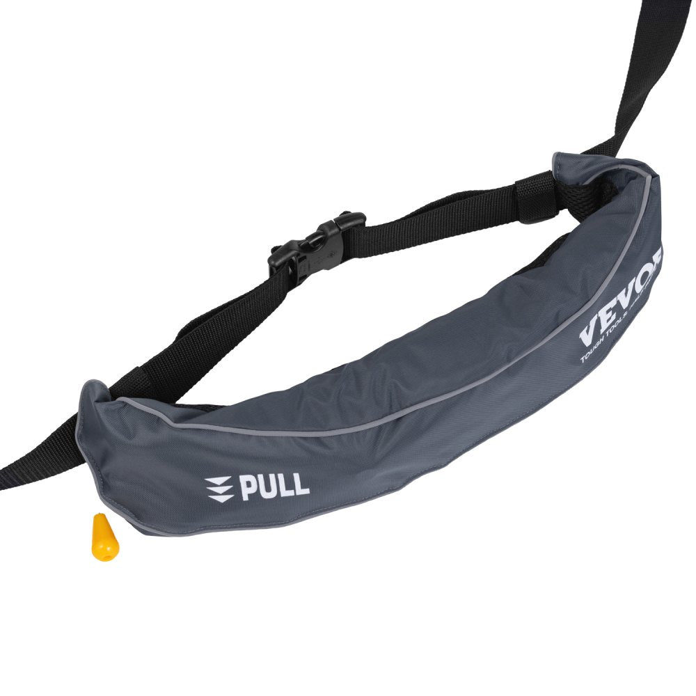VEVOR Manual Inflatable Belt Pack for Adults, 105N Buoyancy, Over 80 Pounds and Up to 59 in Waist Adjustable, Inflatable PFD Waist for SUP Paddelboarding, Kayaking, Gray (CO2 Cylinder Not Included)