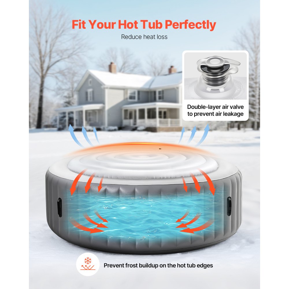 VEVOR Inflatable Hot Tub Cover, 5.4 Ft Round Hot Tub Cover Protector, Insulated Spa Covers for Inflatable Hottub, Weatherproof and Waterproof Energy Saving Lid for Outdoor Use, White