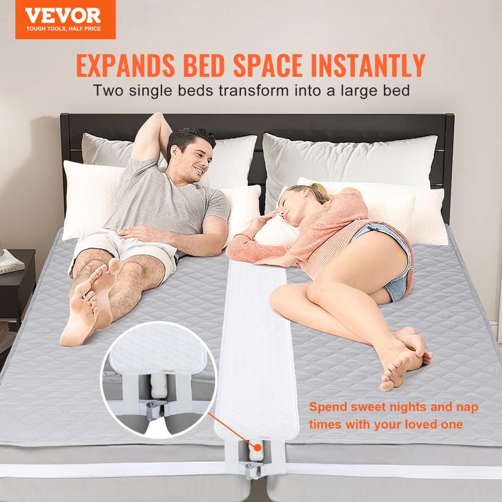 VEVOR Bed Bridge, King Bed Converter Kit, Split King Gap Filler for Adjustable Bed Mattress Connector Mattress Gap Filler with Heavy Duty Metal Buckle Strap 25D Memory Foam (75" L x 10" W)