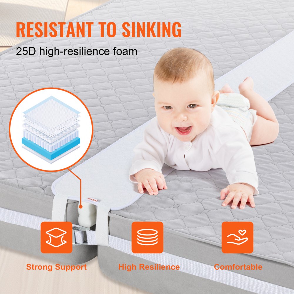 VEVOR Bed Bridge, King Bed Converter Kit, Split King Gap Filler for Adjustable Bed Mattress Connector Mattress Gap Filler with Heavy Duty Metal Buckle Strap 25D Memory Foam (75" L x 10" W)