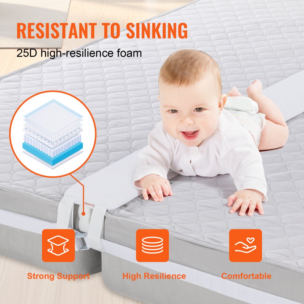 VEVOR Bed Bridge, King Bed Converter Kit, Split King Gap Filler for Adjustable Bed Mattress Connector Mattress Gap Filler with Heavy Duty Metal Buckle Strap 25D Memory Foam (75" L x 8" W)