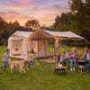 VEVOR Inflatable Tent for Camping 5-8 Person Blow Up Tent with Pump Beige, for Family Outdoor Glamping, Waterproof 420D Oxford, Easy Setup Air House with Skylight, Canopy, Stove Jack & Mesh Windows
