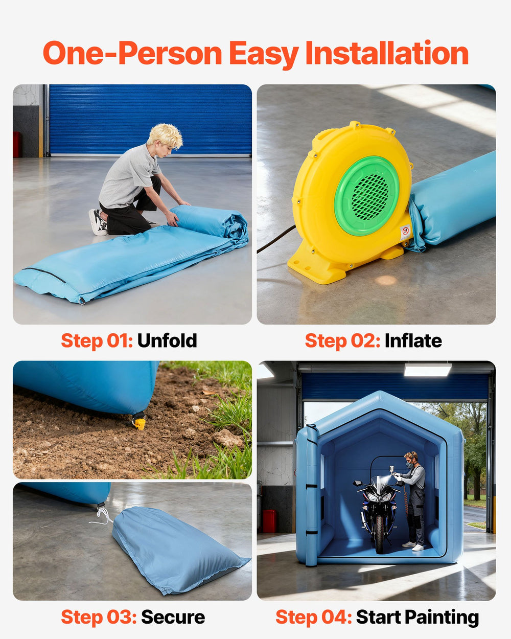 VEVOR Inflatable Paint Booth, 9.84 x 8.2 x 8.2 ft, Inflatable Spray Booth with 550W Powerful Blower and Air Filter System, Triangular Roof, for Painting Bicycle, Motorcycle, Automotive Sheet Metal