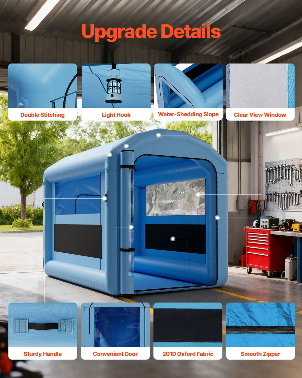 VEVOR Inflatable Paint Booth, 9.84 x 8.2 x 8.2 ft, Inflatable Spray Booth with 550W Powerful Blower and Air Filter System, Round Roof with Light Hook, for Painting Bicycle, Motorcycle, and Furniture