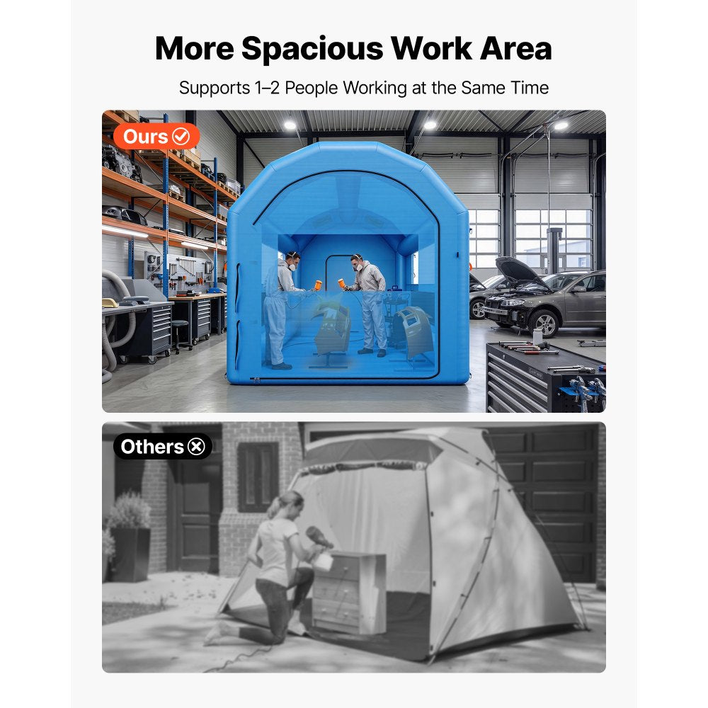 VEVOR Inflatable Paint Booth, 13 x 10 x 9 ft, Portable Spray Booth with 750W Powerful Blower and Large Filter Cotton, Arched Roof Blow Up Painting Tent for Bike, Motorcycle, and Furniture, Blue