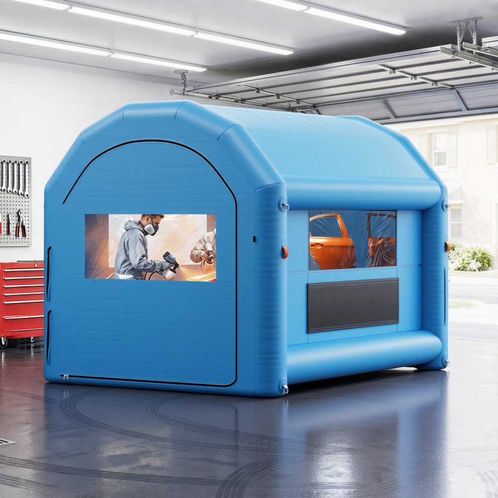 VEVOR Inflatable Paint Booth, 13 x 10 x 9 ft, Portable Spray Booth with 750W Powerful Blower and Large Filter Cotton, Arched Roof Blow Up Painting Tent for Bike, Motorcycle, and Furniture, Blue