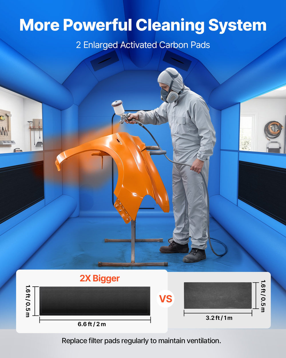 VEVOR Inflatable Paint Booth, 13 x 10 x 9 ft, Portable Spray Booth with 750W Powerful Blower and Large Filter Cotton, Arched Roof Blow Up Painting Tent for Bike, Motorcycle, and Furniture, Blue