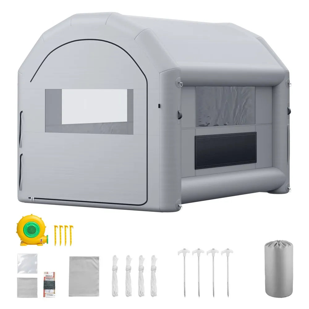 VEVOR Inflatable Paint Booth, 13 x 10 x 9 ft, Portable Spray Booth with 750W Powerful Blower and Large Filter Cotton, Arched Roof Blow Up Painting Tent for Bike, Motorcycle, and Furniture, Gray