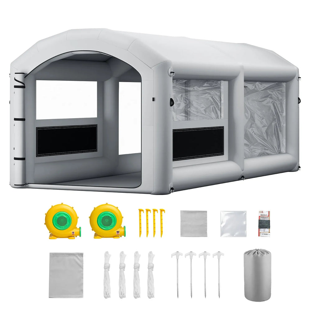 VEVOR Inflatable Paint Booth, 20 x 10 x 8 ft, Portable Spray Booth with 480W+750W Blowers and Large Filter Cotton, Arched Roof Blow Up Painting Tent for ATV, Motorcycle, and Medium Furniture, Gray