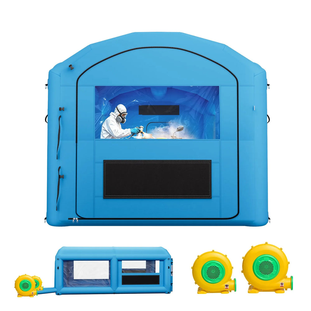 VEVOR Inflatable Paint Booth, 20 x 10 x 8 ft, Portable Spray Booth with 480W+750W Blowers and Large Filter Cotton, Arched Roof Blow Up Painting Tent for ATV, Motorcycle, and Medium Furniture, Blue