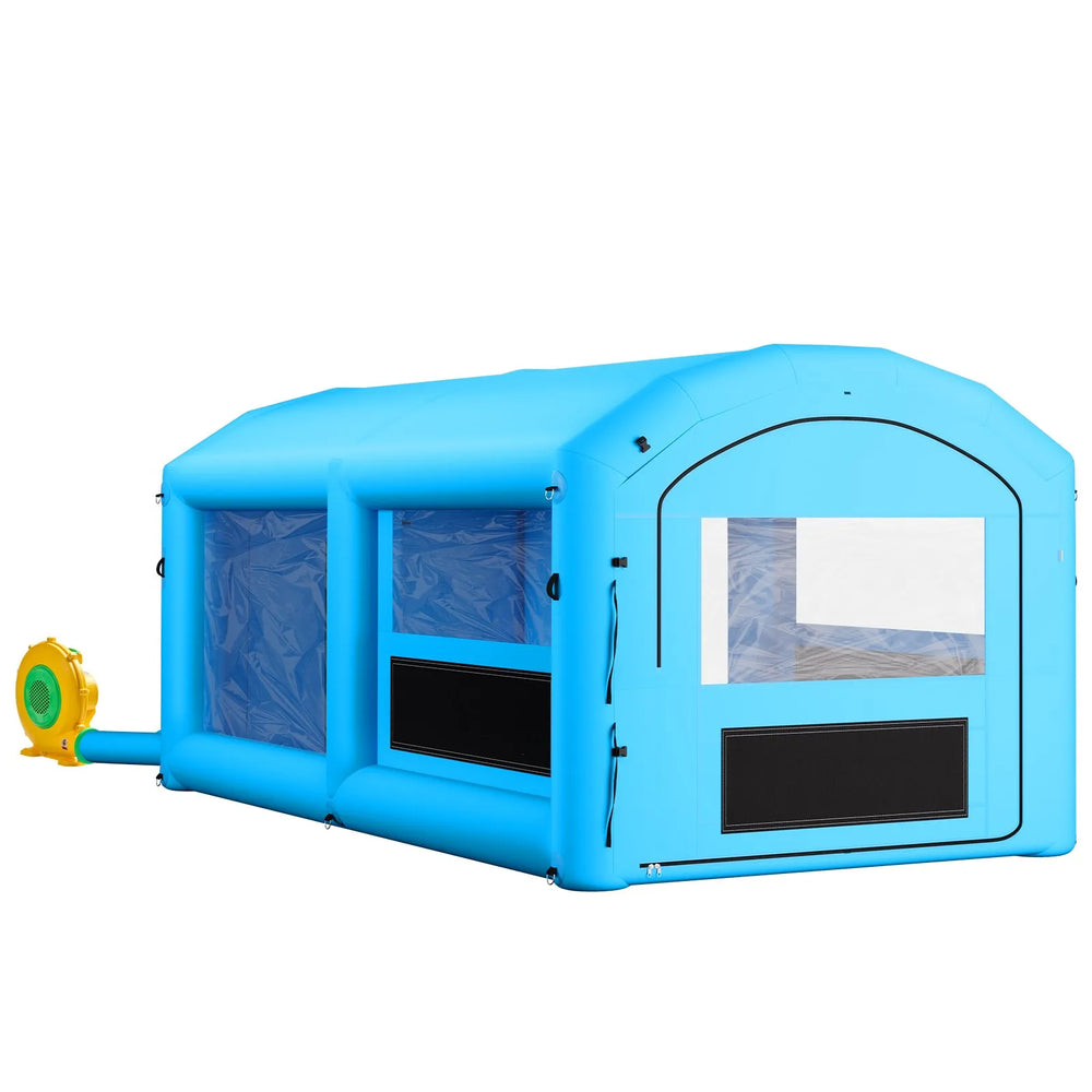 VEVOR Inflatable Paint Booth, 20 x 10 x 8 ft, Portable Spray Booth with 480W+750W Blowers and Large Filter Cotton, Arched Roof Blow Up Painting Tent for ATV, Motorcycle, and Medium Furniture, Blue
