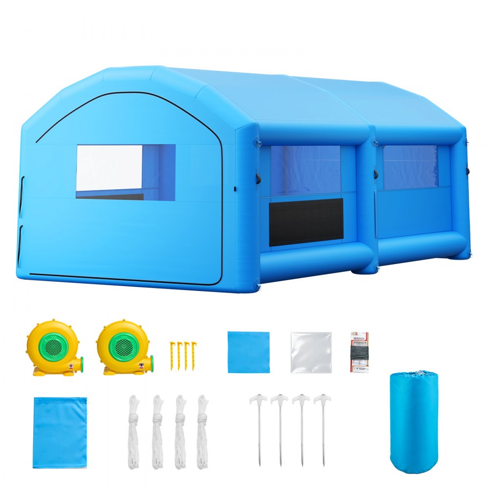 VEVOR Inflatable Paint Booth, 23 x 13 x 9 ft, Portable Spray Booth with 480W+750W Blowers and Large Filter Cotton, Arched Roof Blow Up Painting Tent for Mid-Size Pickup Truck, Large Furniture, Blue