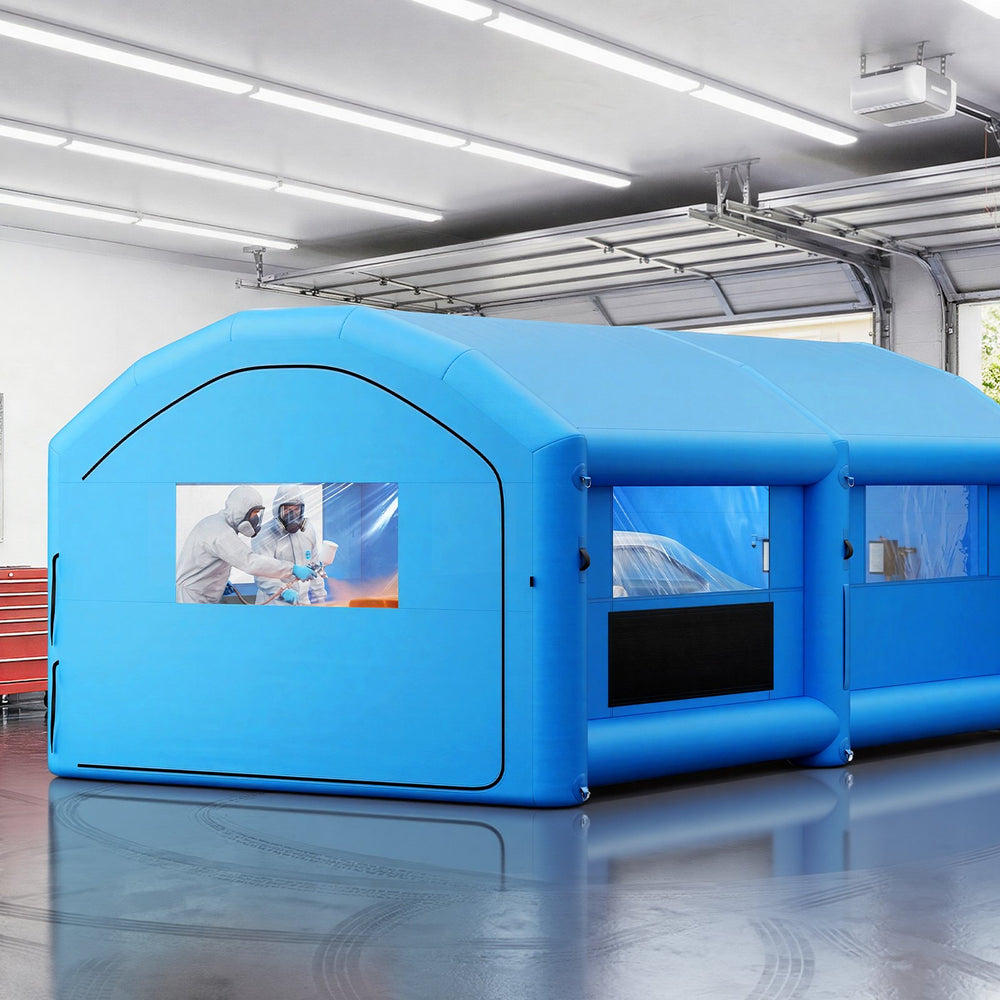 VEVOR Inflatable Paint Booth, 23 x 13 x 9 ft, Portable Spray Booth with 480W+750W Blowers and Large Filter Cotton, Arched Roof Blow Up Painting Tent for Mid-Size Pickup Truck, Large Furniture, Blue