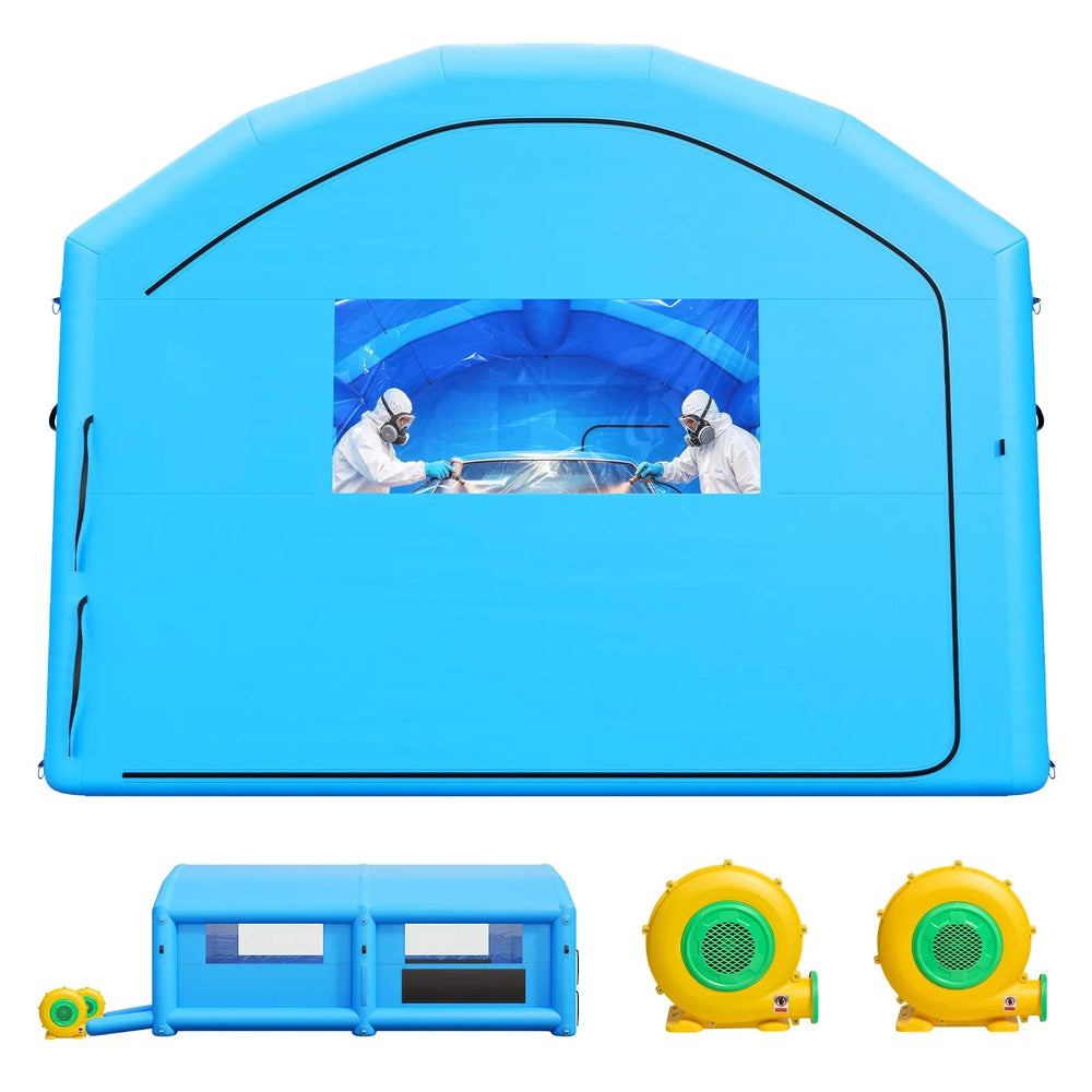 VEVOR Inflatable Paint Booth, 23 x 13 x 9 ft, Portable Spray Booth with 480W+750W Blowers and Large Filter Cotton, Arched Roof Blow Up Painting Tent for Mid-Size Pickup Truck, Large Furniture, Blue