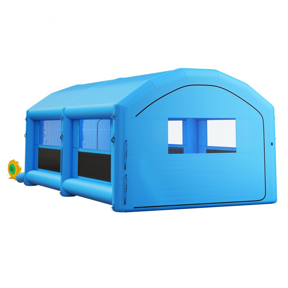 VEVOR Inflatable Paint Booth, 26 x 15 x 10 ft, Portable Spray Booth with 750W+950W Blowers and Large Filter Cotton, Arched Roof Blow Up Painting Tent for Full-Size Pickup Truck, Small Speedboat, Blue
