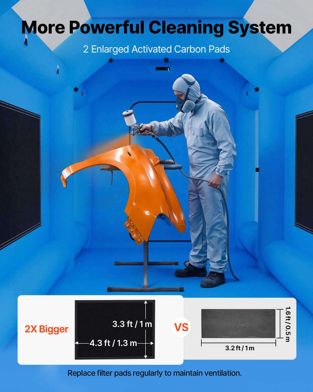 VEVOR Inflatable Paint Booth, 13.1 x 8.2 x 8.2 ft, Portable Spray Booth with 750W Powerful Blower and Large Filter Cotton, Blow Up Painting Tent for Bike, Motorcycle, and Small Furniture, Blue