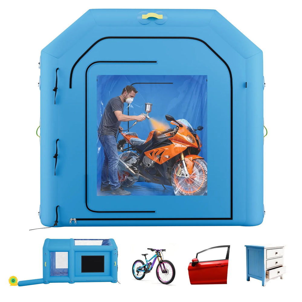 VEVOR Inflatable Paint Booth, 13.1 x 8.2 x 8.2 ft, Portable Spray Booth with 750W Powerful Blower and Large Filter Cotton, Blow Up Painting Tent for Bike, Motorcycle, and Small Furniture, Blue
