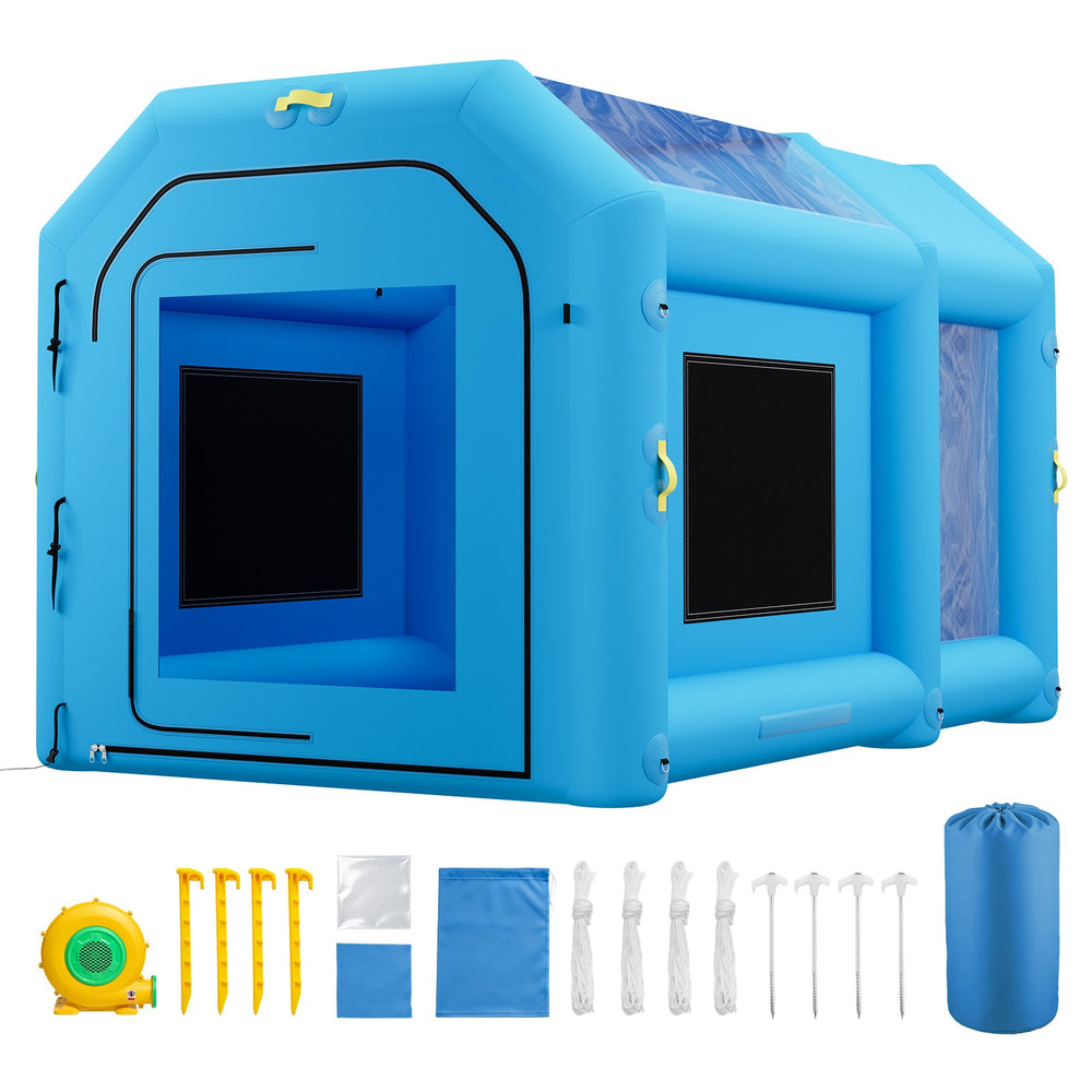 VEVOR Inflatable Paint Booth, 13.1 x 8.2 x 8.2 ft, Portable Spray Booth with 750W Powerful Blower and Large Filter Cotton, Blow Up Painting Tent for Bike, Motorcycle, and Small Furniture, Blue