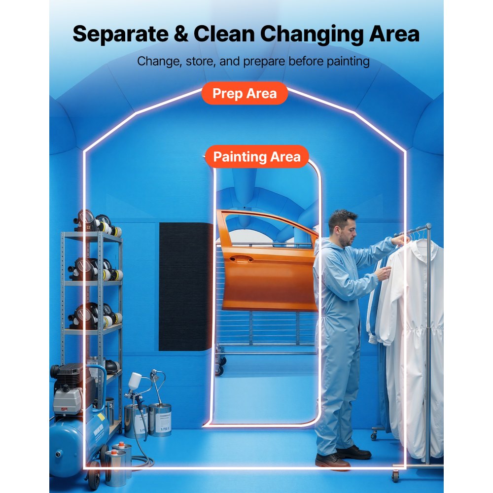 VEVOR Inflatable Paint Booth, 20 x 10 x 8 ft, Portable Spray Booth with 480W+750W Blowers, Large Filter Cotton, Changing Area, Arched Roof Painting Tent for Bike, Motorcycle, and Furniture, Blue