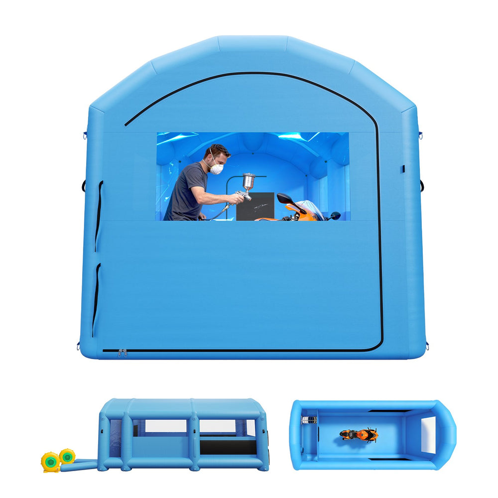 VEVOR Inflatable Paint Booth, 20 x 10 x 8 ft, Portable Spray Booth with 480W+750W Blowers, Large Filter Cotton, Changing Area, Arched Roof Painting Tent for Bike, Motorcycle, and Furniture, Blue