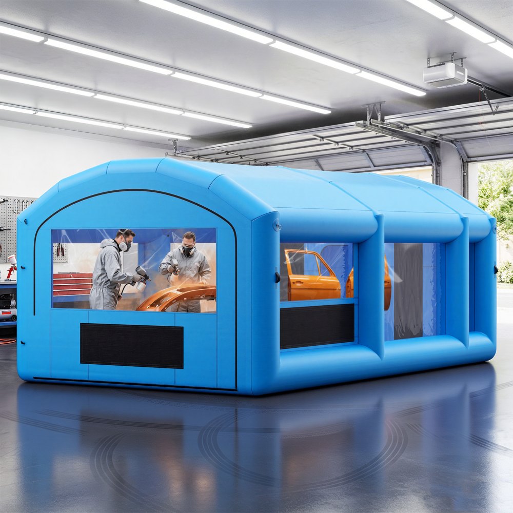 VEVOR Inflatable Paint Booth, 23 x 13 x 9 ft, Portable Spray Booth with 480W+750W Blowers, Large Filter Cotton, Changing Area, Arched Roof Painting Tent for ATV, Motorcycle, Medium Furniture, Blue