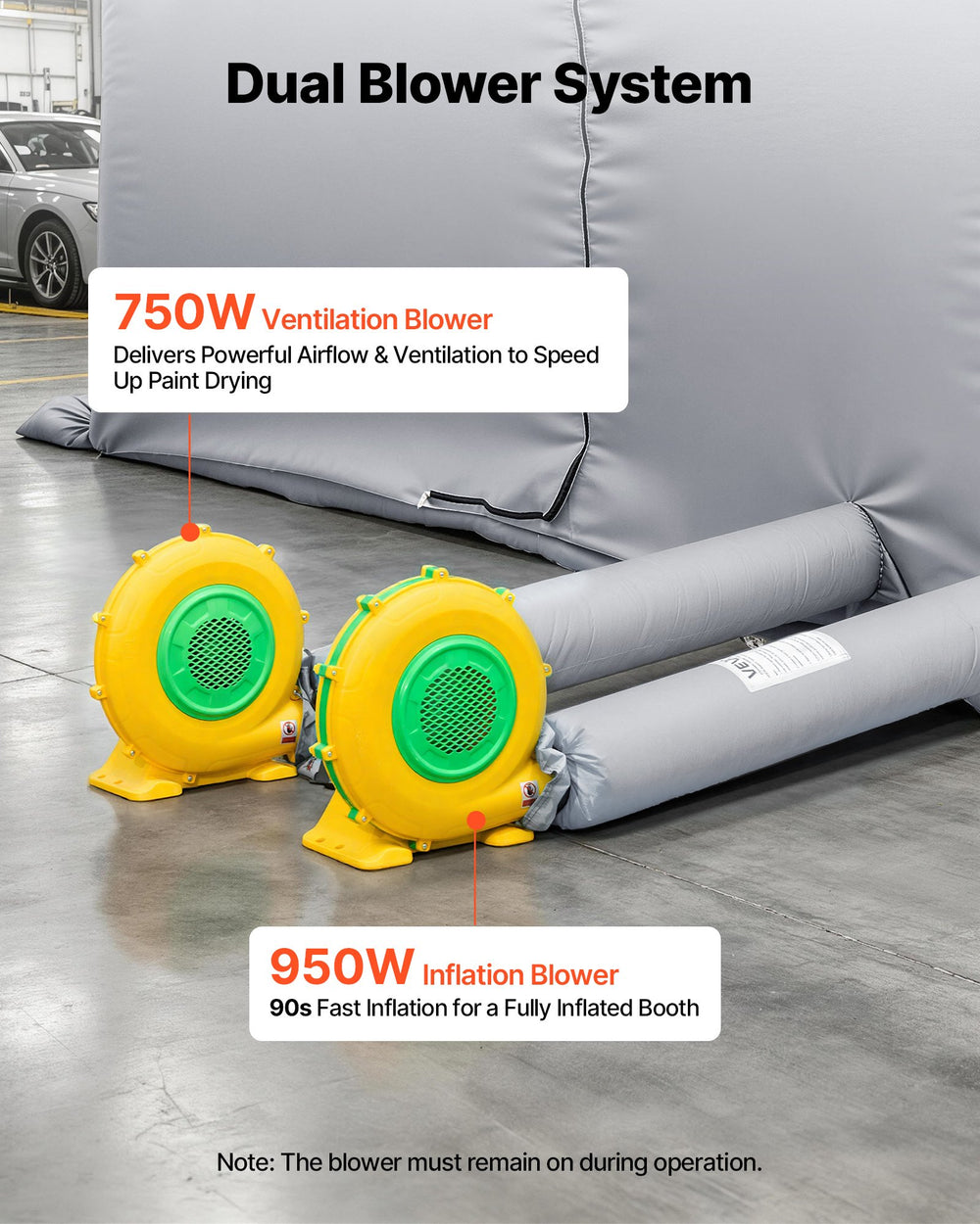 VEVOR Inflatable Paint Booth, 26 x 15 x 10 ft, Portable Spray Booth with 750W+950W Blowers, Large Filter Cotton, Changing Area, Arched Roof Painting Tent for Mid-Size Pickup, Large Furniture, Gray