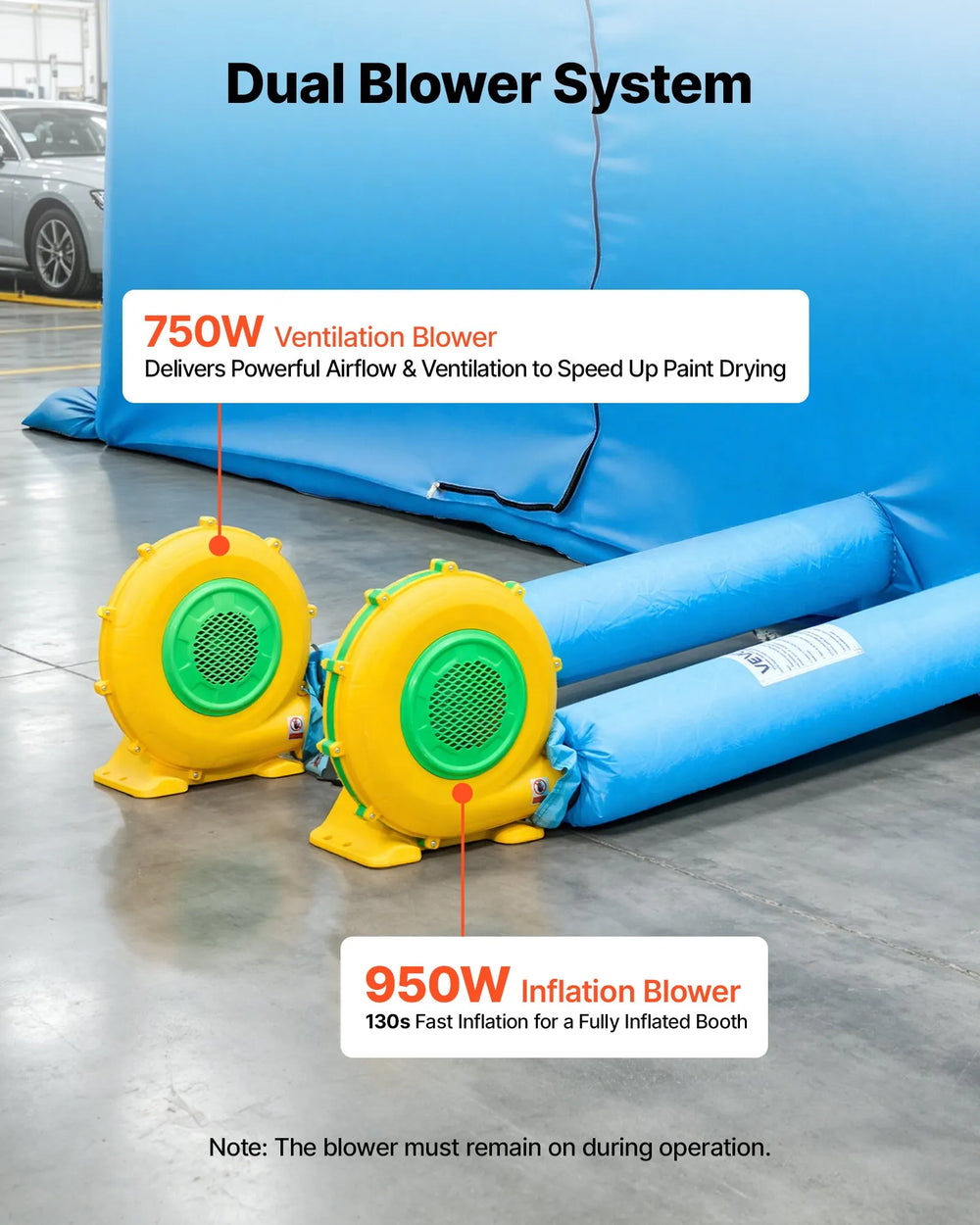 VEVOR Inflatable Paint Booth, 30 x 16 x 12 ft, Portable Spray Booth with 750W+950W Blowers, Large Filter Cotton, Changing Area, Arched Roof Painting Tent for Full-Size Pickup, Small Speedboat, Blue