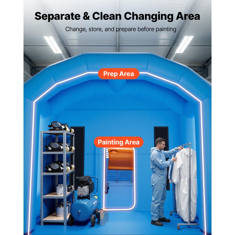 VEVOR Inflatable Paint Booth, 39 x 16 x 13 ft, Portable Spray Booth with 950W+1100W Blowers, Large Filter Cotton, Changing Area, Arched Roof Painting Tent for Heavy-Duty Pickup Truck and Van, Blue