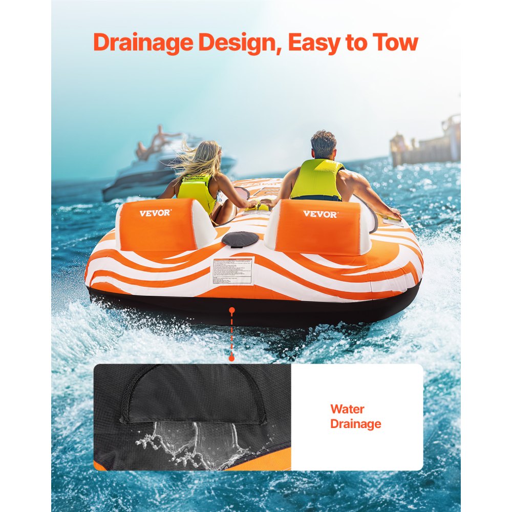 VEVOR Towable Tubes for Boating 2 Person, Inflatable Boat Tubes and Towables with 2 Cockpits, 340lbs Water Sport Tubes for Boat to Pull - with 840D Full Nylon Cover, Padded Grab Handles & Safety Valve