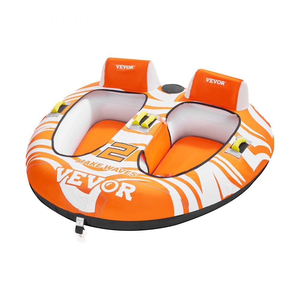 VEVOR Towable Tubes for Boating 2 Person, Inflatable Boat Tubes and Towables with 2 Cockpits, 340lbs Water Sport Tubes for Boat to Pull - with 840D Full Nylon Cover, Padded Grab Handles & Safety Valve