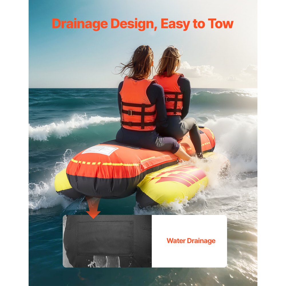 VEVOR Towable Tubes for Boating, 1-3 Riders Inflatable Boat Tubes and Towables, 510lbs Capacity Hot Dog Water Sport Tube for Boat to Pull - with Full Nylon Cover, Padded Handles & Speed Safety Valve