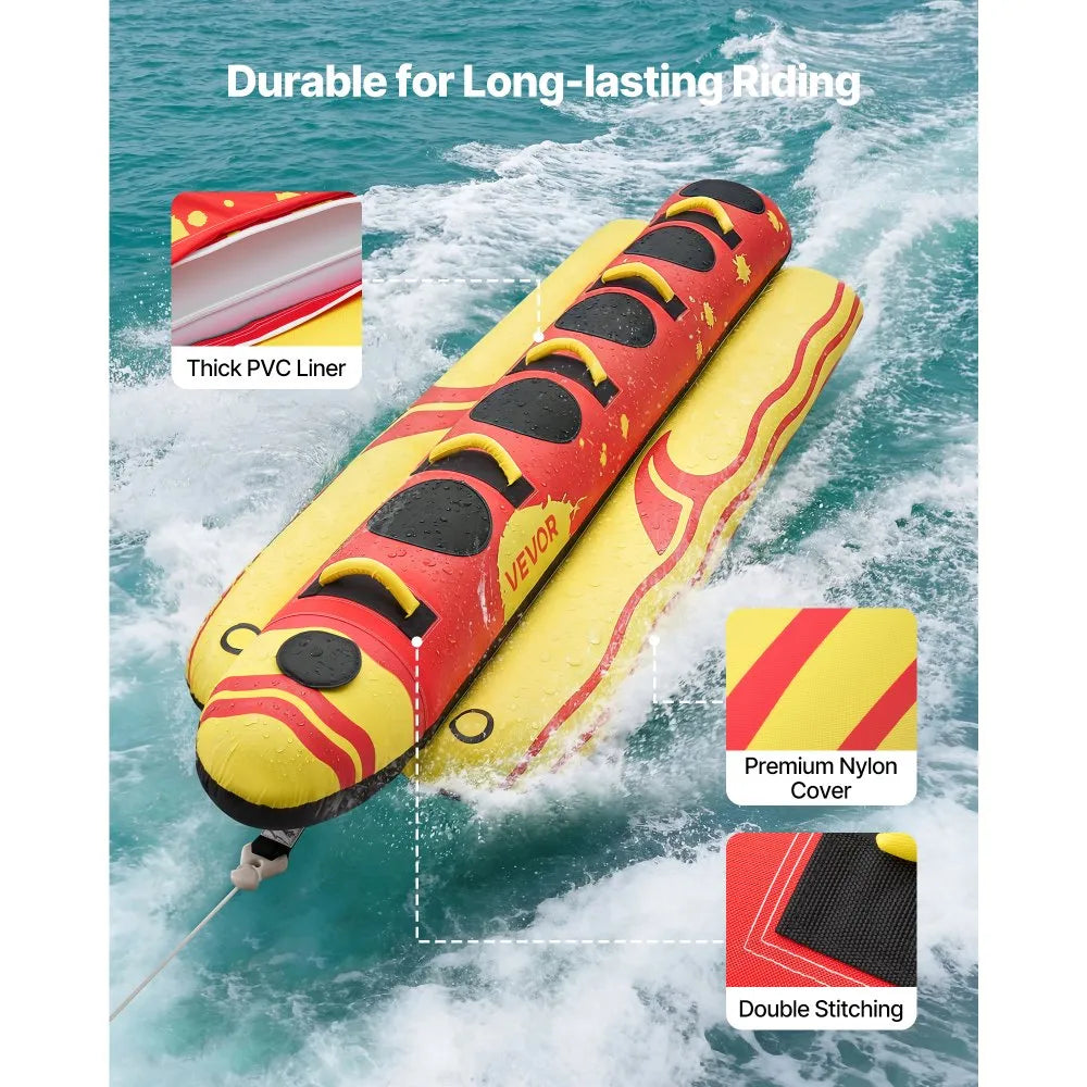 VEVOR Towable Tubes for Boating, 5 Riders Inflatable Boat Tubes and Towables, 850 lbs Capacity Water Sport Tube for Boat to Pull - with Full Nylon Cover, Padded Grip Handles & Safety Valve
