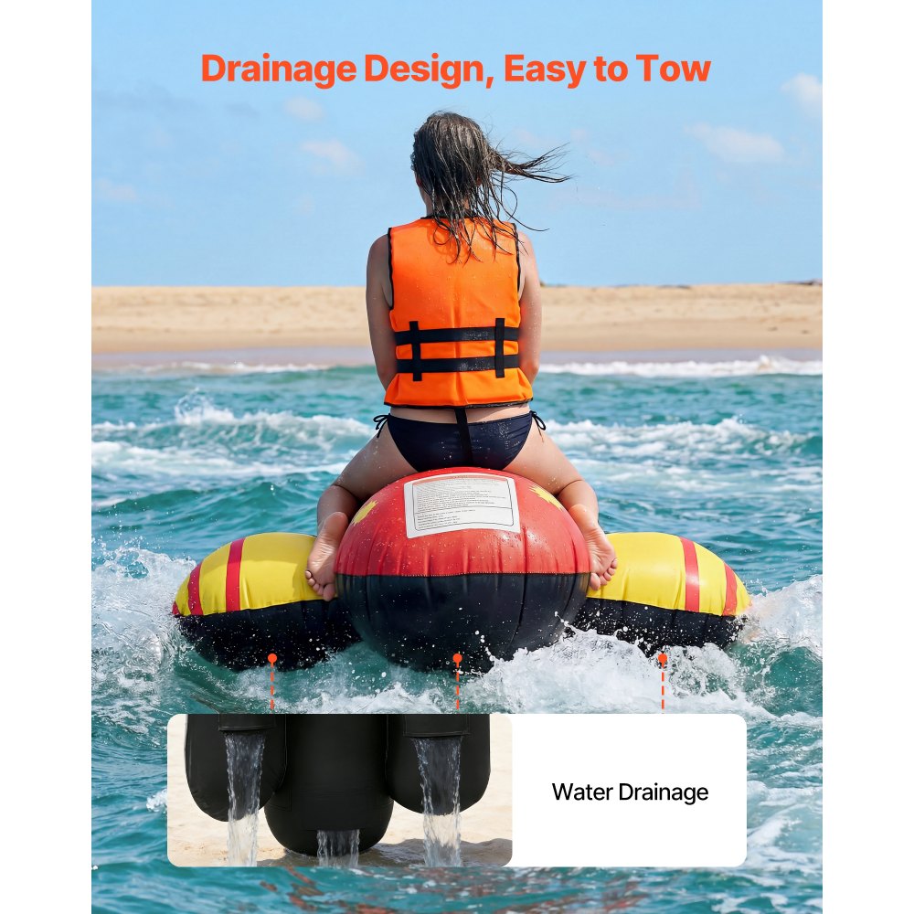 VEVOR Towable Tubes for Boating, 5 Riders Inflatable Boat Tubes and Towables, 850 lbs Capacity Water Sport Tube for Boat to Pull - with Full Nylon Cover, Padded Grip Handles & Safety Valve